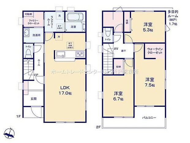 【3LDK+S】☆ファミリークローゼット☆
季節用品の収納など、嵩張る荷物たっぷり収納できるので、居室をスッキリとお使いいただけますね♪