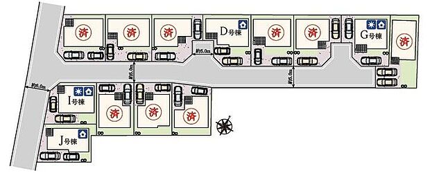 【全体区画図】全13棟の開発分譲住宅!周辺は第一種低層住居専用地域で落ち着いた住環境です。駐車スペース車種により2台可能!