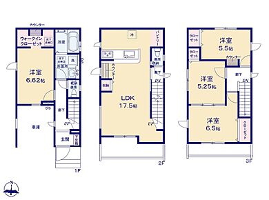 ☆広々１７．５帖LDK☆
２階リビングで陽当たり良好！リビングイン階段の間取りは自然と家族がつながる動線です。リビングの一角にカウンターがあり、スタディーコーナーにも最適！ 