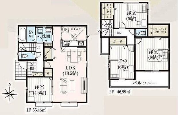 【4LDK】☆ウォークインクローゼット2か所☆
2階の個室には2か所にウォークインクローゼットを配置。タンスを置かずに済むので、お部屋をすっきりお使いいただけます♪全居室二面採光!