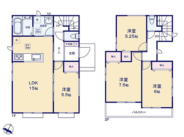 【4LDK】☆家事動線良好☆
玄関からキッチンへアクセスしやすく、お買い物した荷物をすぐに運べます。水廻りが集中しており、家事がスムーズに捗りそうです♪