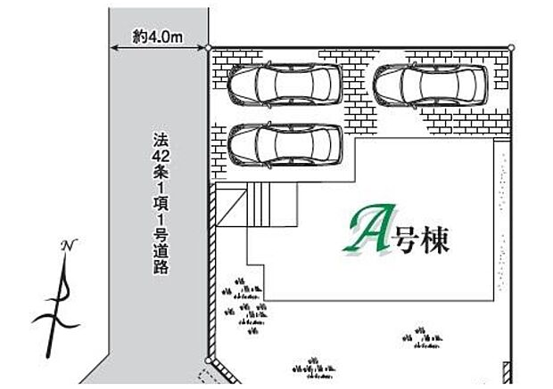 【全体区画図】南×西道路の角地で開放感があります!敷地はゆとりの53坪超!カースペース3台分!周辺は第一種低層住居専用地域で落ち着いた住環境です。