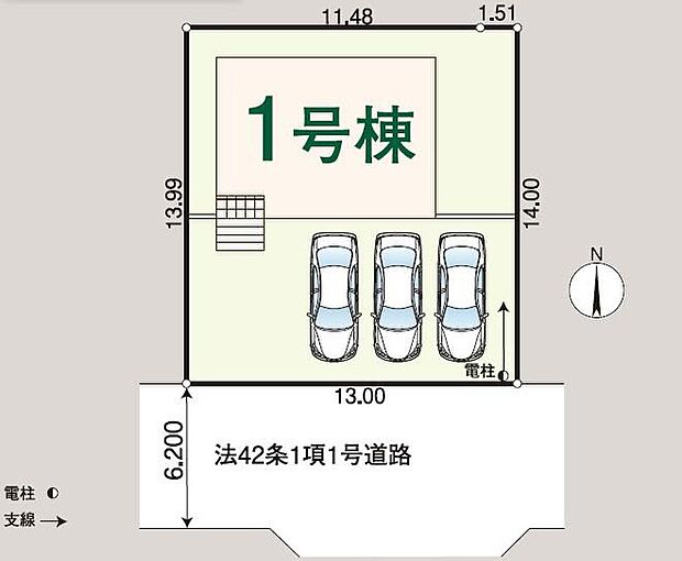 【全体区画図】敷地５５坪超え！南側に開けた採光良好な整形地！カースペース車種により並列２～３台分！周辺は第一種低層住居専用地域で落ち着いた住宅街です。