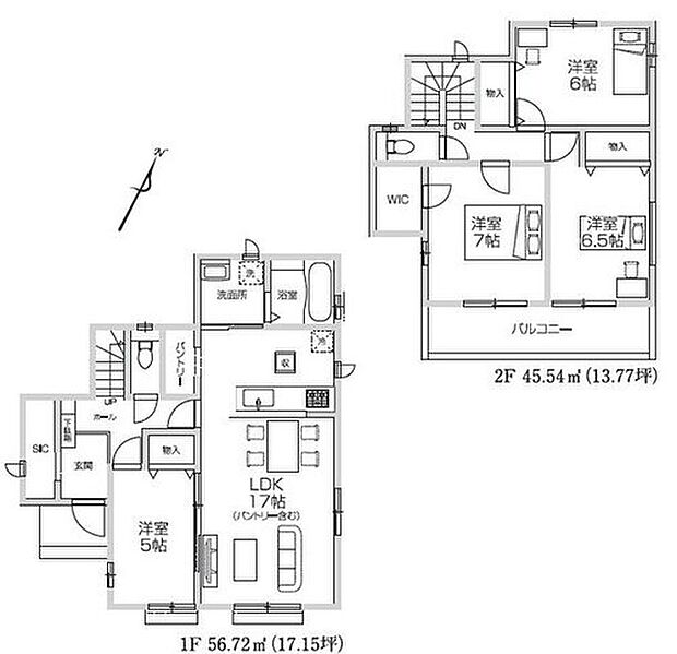 【4LDK】☆収納豊富なお住まい☆
玄関にはベビーカーを収納可能な大容量SIC！キッチンにはパントリー、主寝室にWICを設置。必要な場所にしっかりと収納を設けられていますので、片づけしやすいお住まいです♪