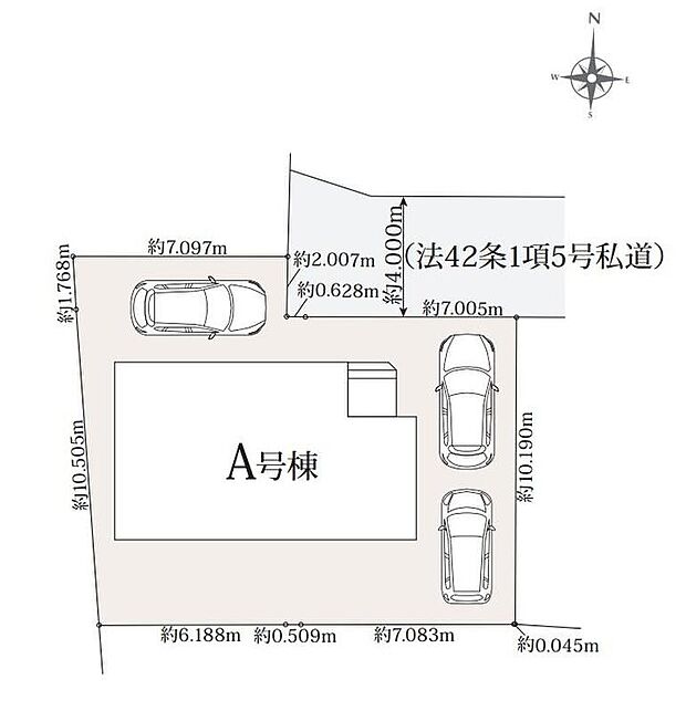 【全体区画図】車種によりカースペース3台駐車可♪敷地は48坪超と余裕があります。