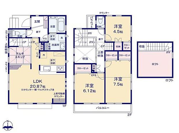 【3LDK】☆マルチスキップコーナー☆
多目的な用途でお使いいただける小上りスペース「マルチスキップ」♪カウンターはお子様の学習やテレワークにも便利です。上部が吹抜けで明るく開放感があります。