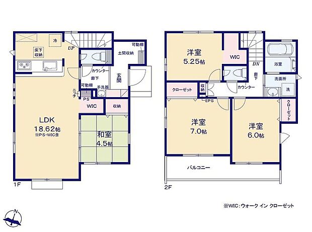 【4LDK】☆収納豊富なお住まい☆玄関には大容量の土間収納。アウトドア用品などかさばるものをすっきり収納！リビングにはWICを設置！お出かけに必要なものをひとまとめに収納できます♪