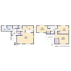 ☆収納豊富なお住まい☆玄関にはベビーカーやアウトドア用品の収納に最適なシューズクローク、キッチンにはパントリー、２階の８．５帖洋室にはWICを設置！必要な場所にしっかり収納を設けました♪ 