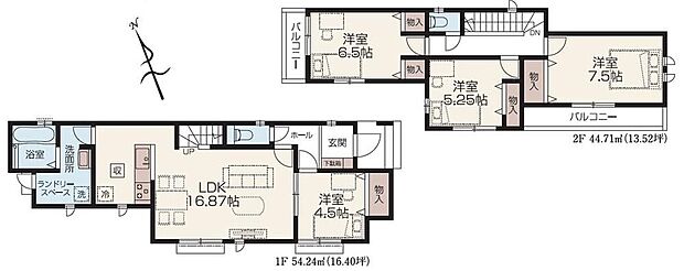 【4LDK】☆全居室南西向き☆敷地の広さを活かして、全居室を南西向きに配置。開口部を多く設けていますので、陽射しをたっぷり取り込めます。陽当たりの良いお住まいをお探しの方におすすめです。