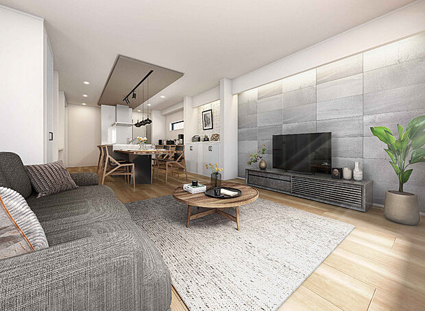 【【完成予想内観パース】1号棟】調湿・脱臭に優れた高機能壁材「エコカラット」で結露やカビ・ダニを寄せ付けません!
キッチンから見守るスタディカウンターでお子様が描いた絵や作品を、間接照明がやさしく照らすピクチャーレールに飾れます。