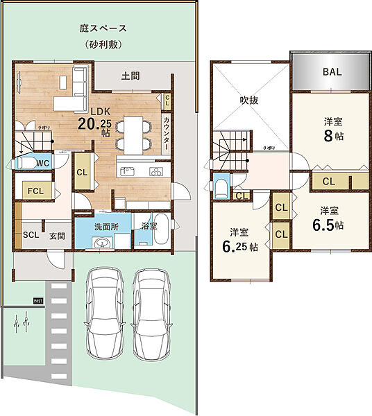 粟生田内間取
3LDKの全居室6帖以上、リビングは20帖ございます！