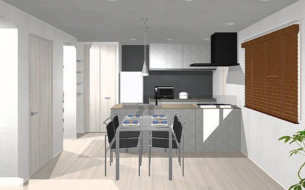 【参考プラン】開放感のあるフルオープンキッチンに収納も充実