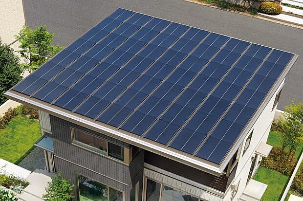【【創エネ・太陽光発電システム】】屋根一面に設置したソーラーがたっぷり発電。
