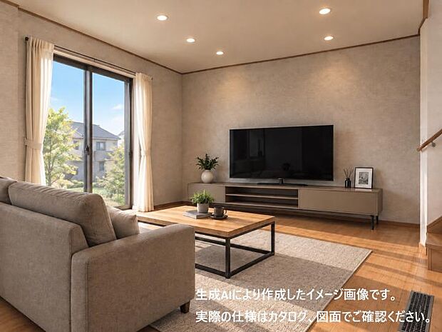 【【A号地】】落ち着いたアースカラーでまとめた上質な住空間。休日はソファでくつろぎながら、ゆったりとした時間を満喫。