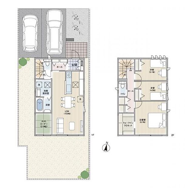 【参考】B号地モデルプラン3.400万円【税込】※その他附帯工事（屋外給排水電気引込、地盤補強、外構など）850万円【税込】が別途必要となります。※家具・エアコン・車は費用に含みません。