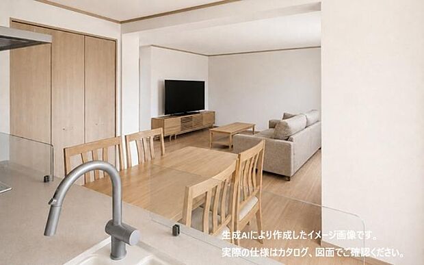 【【6号地】】明るく開放的なLDKで、食事もくつろぎもひと続き。家族それぞれの時間が自然につながる住まいです。