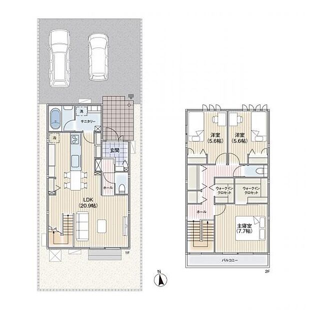 モデルプラン価格には太陽光発電システム4.6kW、蓄電池システム9.9kWh、再塗装不要の磁器タイル外壁、1階快適エアリー、エアファクトリー（第一種換気システム）を含みます。