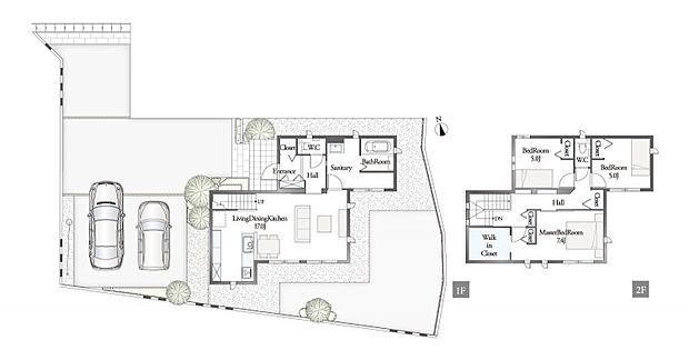 E棟間取図／記載の自動車は価格に含まれません