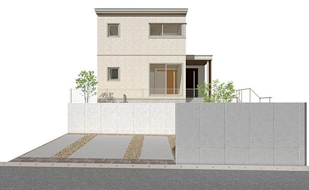 C棟外観イメージ※掲載の完成予想CGパースは図面をもとに描き起こしたもので、実際の建物・外構・植栽等とは異なる場合があります。