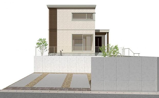 D棟外観イメージ※掲載の完成予想CGパースは図面をもとに描き起こしたもので、実際の建物・外構・植栽等とは異なる場合があります。