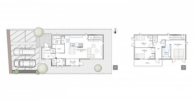 【3SLDK】B棟間取図/記載の自動車は価格に含まれません。