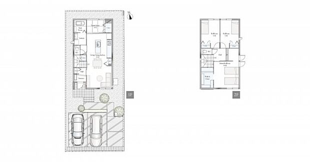 【3ＳＬＤＫ】A棟間取図／記載の自動車は価格に含まれません。