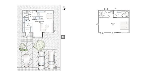 【1LDK】記載の間取図は概略図のため、実際と異なる場合があります。
車・家具についてはイメージです。