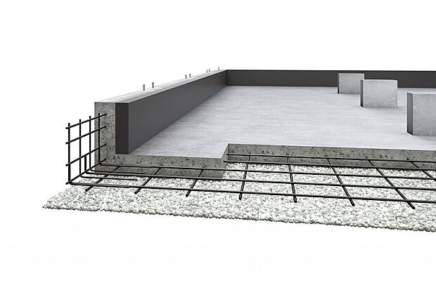【構造】ベタ基礎／液状化に強い、建物を面で支えるベタ基礎。