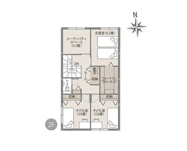 2階 ※間取りにある家具、調度品、植栽、自動車は価格に含まれません