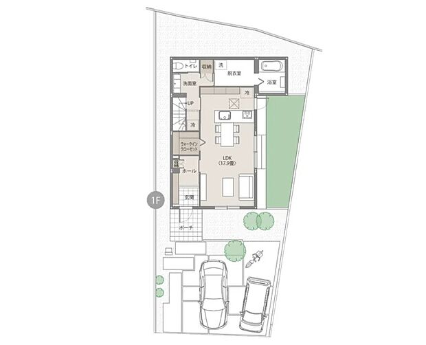 【3LDK】1階 間取り図
※間取りにある家具、調度品、植栽、自動車は価格に含まれません