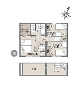 主寝室には書斎に使えるカウンターと大きなクローゼットを備え、自分時間も大切にできる空間に。最上階の広々ロフトは収納はもちろん、趣味を楽しむ場所としても活躍します。 