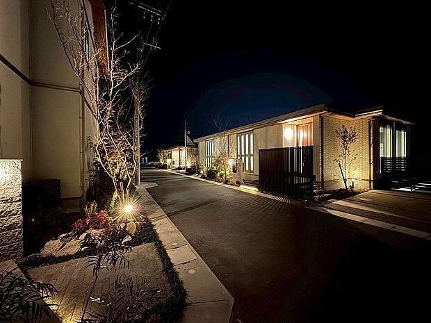 【2号地(Parfait bj)】家事動線や収納計画をしっかりと考えた、平屋の家。夜でも分譲地全体が明るい♪