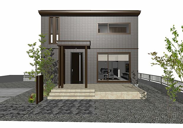 【【5号地】外観イメージ図】建物価格4350万円、建物面積110.28m2 / 建物価格は本プランでの参考価格となります。
※外観図に表示のある植栽等はイメージです。