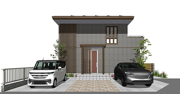 【2号地外観イメージ図】建物価格4080万円、建物面積108.92m2 / 建物価格は本プランでの参考価格となります。
※外観図に表示のある自動車、植栽等は価格に含まれません。