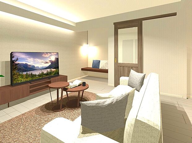 【【4号地】リビング】ベンチ付きのヌックを設けました♪※内観図に掲載の家具調度品は販売価格に含まれません。(完成予想内観パース)