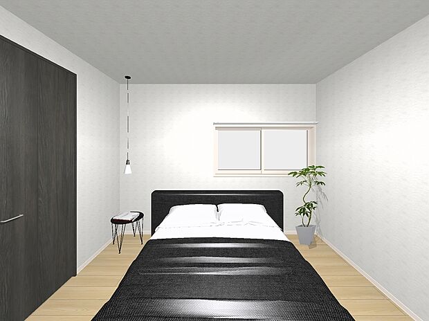 【2号地プラン例内観イメージ図（寝室）】建物価格4100万円、建物面積88.91m2 / 建物価格は本プランでの参考価格となります。
※内観図に表示のある家具調度品植栽はイメージです。
