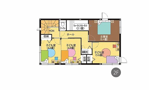 ☆２階間取り(5号地)
全居室収納付き！主寝室にはWICを完備しておりますので、季節物の洋服や大きなスーツケースなども収納できます♪洋服を探す手間が減りコーディネートもしやすいですね！