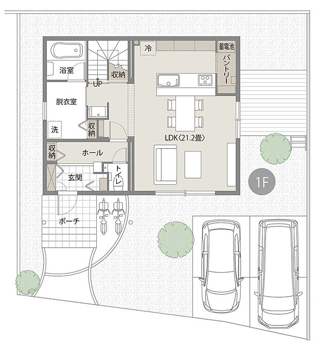 広々とした21.2帖のLDKに加え、キッチン横にはパントリー採用♪
家族でくつろいだり休日の時間を楽しめそうですね！