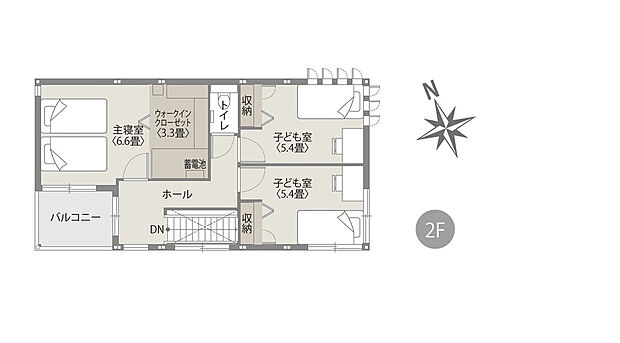 ☆1号地2階
2階にはお子様のお部屋としても最適な洋室があり、ウォークインクローゼットも完備していますので、季節物の洋服や大きなスーツケースなども収納できます！