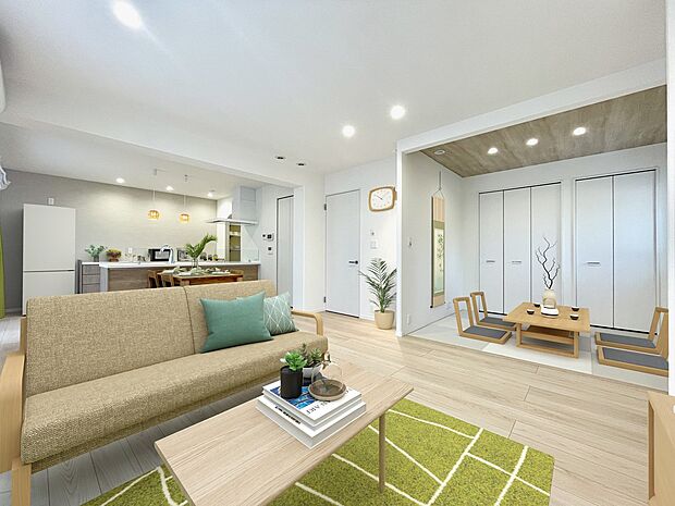 【内観写真(19-5号地)】リビング横には和室があり、ゴロっとお昼寝したりお子様の遊びスペースとしても重宝します。※掲載の写真は撮影したものに一部CG加工を施したものです
室内(2023年8月)撮影