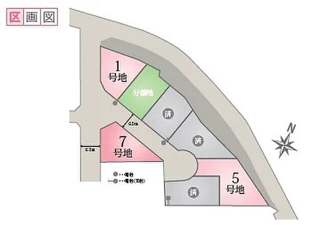 【区画図】7号地/土地面積:178.37m2(53.95坪)角地のため、日当たり良好!車の出入りにも便利です。