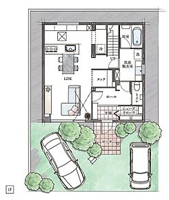 広々なLDKに加え、対面式キッチンで家族との会話も弾みそうですね！駐車場も２台あり急な来客や、家族分の自転車も駐輪できます♪ 