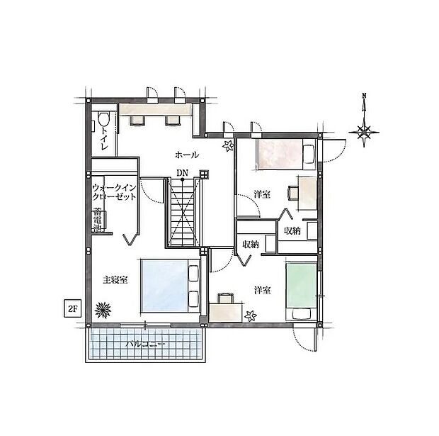 【3LDK】家族それぞれの時間を大切にできる、ゆとりの個室設計。
ウォークインクローゼット付きで収納力も充実した２階空間♪