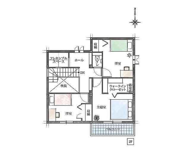 【3LDK】家族それぞれの時間を大切にできる、ゆとりの個室設計。
ウォークインクローゼット付きで収納力も充実した２階空間♪