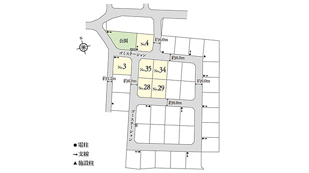 スマートハイムシティ若松町
区画図
※電柱計画は変更になる可能性があります。※掲載の区画図は設計図面を基に書き起こしたもので、実際と異なる場合があります。※方位記号は若干の差異を生じる場合があります。