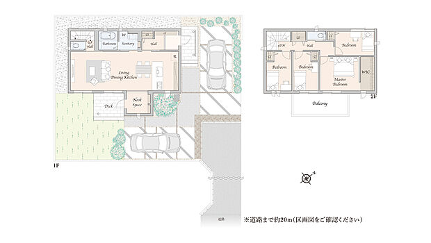 No.2/4LDK+WIC
1F:58.76m2(約17.77坪)
2F:53.97m2(約16.32坪)