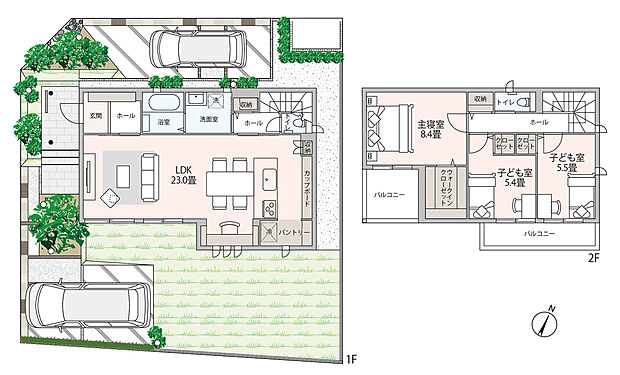 【3LDK+ウォークインクローゼット】主な設備:太陽光発電システム 5.56kW、蓄電池 13.2kWh
※外構・植栽は実際と異なる場合があります。自動車、自転車は販売価格に含まれません。間取りに記載された家具類は一部を除き販売価格に含まれません。