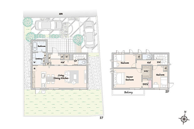 【3LDK+WIC】主な設備:太陽光発電システム 6.36kW、蓄電池 9.9kWh
※掲載の間取り・外構・植栽等は図面を基に書き起こしたもので、実際と異なる場合があります。
※間取りに記載された家具類、自動車等は、一部を除き販売価格には含まれません。
