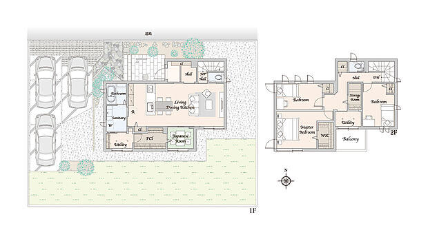【4LDK+WIC】※間取りに記載された家具類は一部を除き販売価格に含まれません。
※外構・植栽は実際と異なる場合があります。自動車、自転車は販売価格に含まれません。