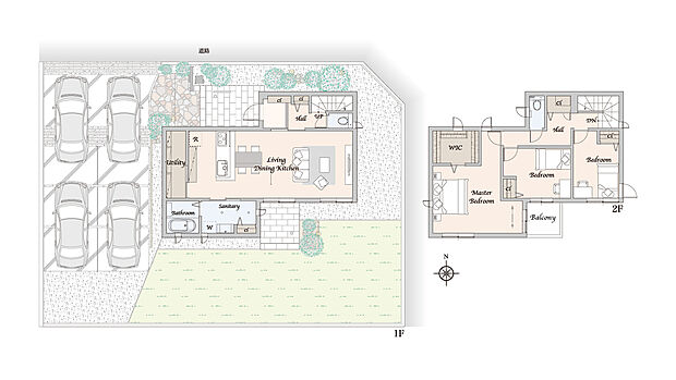 【3LDK+WIC】※間取りに記載された家具類は一部を除き販売価格に含まれません。
※外構・植栽は実際と異なる場合があります。自動車、自転車は販売価格に含まれません。